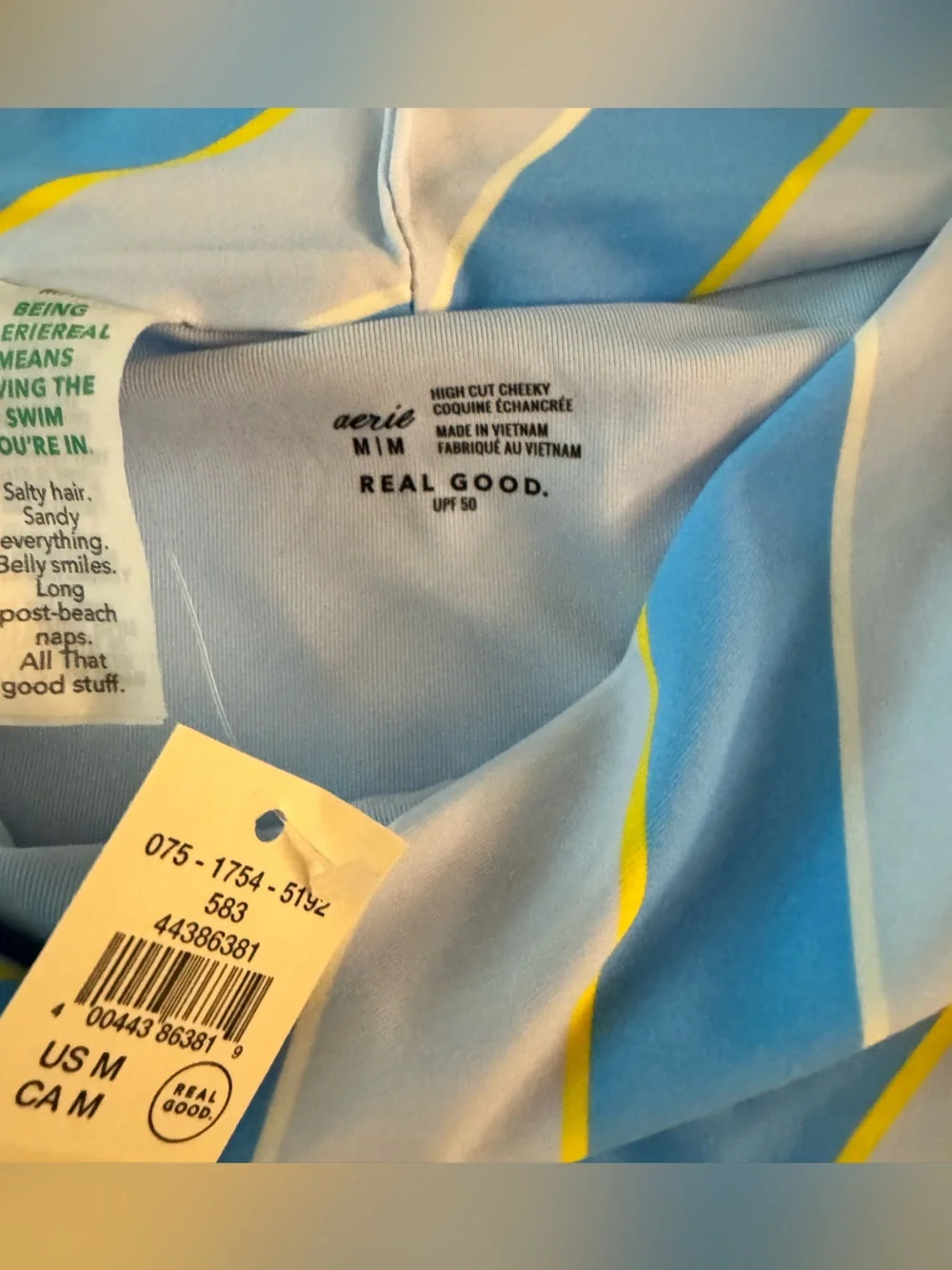 NWT Aerie Striped High Waist Cheeky Bikini Bottom in Blue, White & Yellow